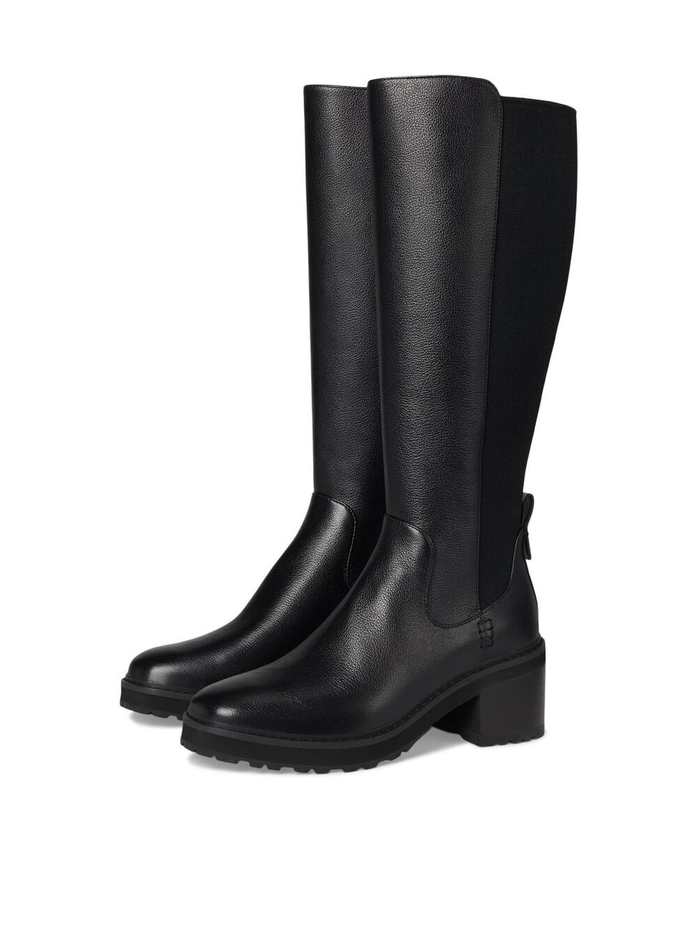 COLE HAAN WOMENS GEMA TALL LUG BOOT EXTENDED CALF, BLACK LEATHER, 8.5 WIDE